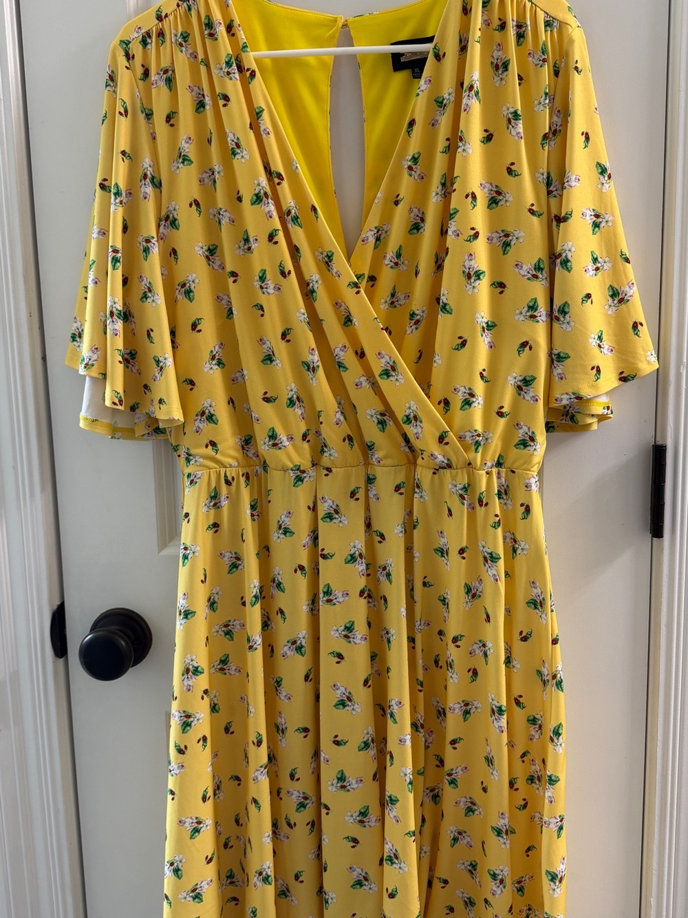 Alexia Admor Yellow Floral Flutter Sleeve Faux Wrap Dress XL